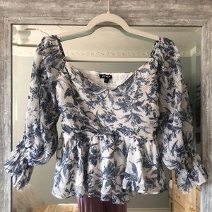 Express Floral 3/4 Sleeve Peplum Blouse